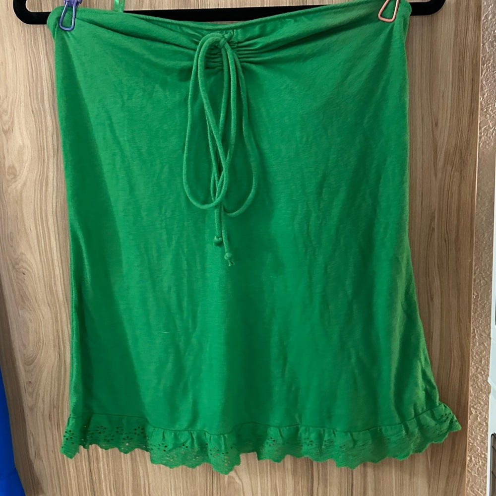 Lilu Vibrant Green A-Line Skirt with Lace Hem